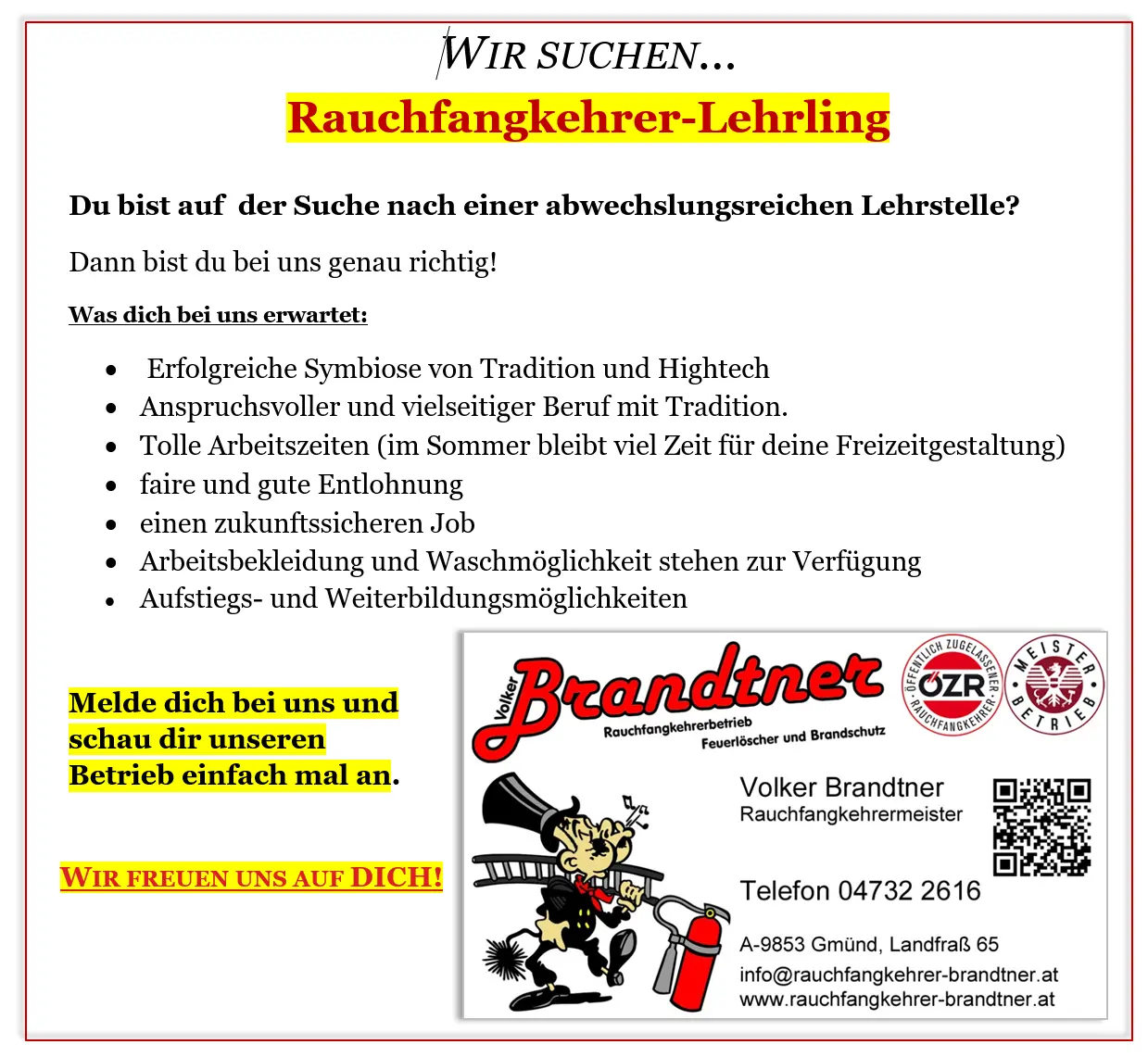 Stellenanzeige Rauchfangkehrer-Lehrling